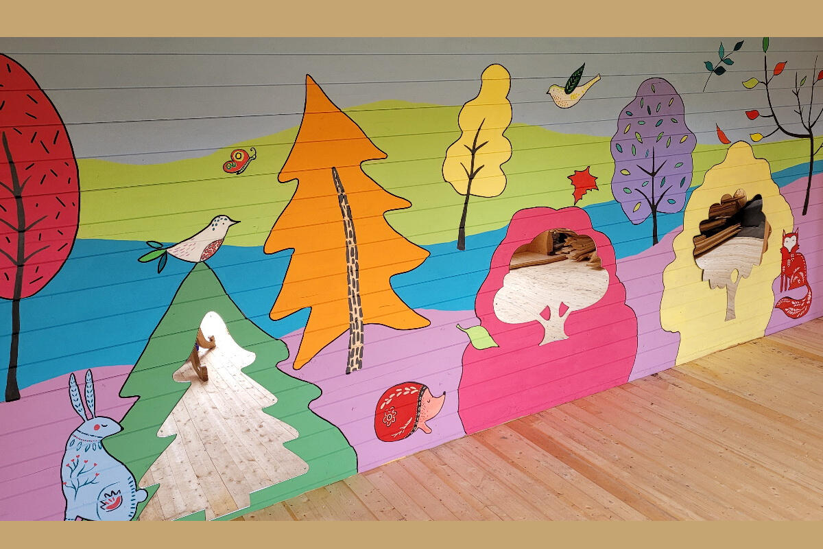 A commission by Bridge Wellness Gardens CIO for their new Hobby Hut. Our brief was to incorporate mirrored trees into the design