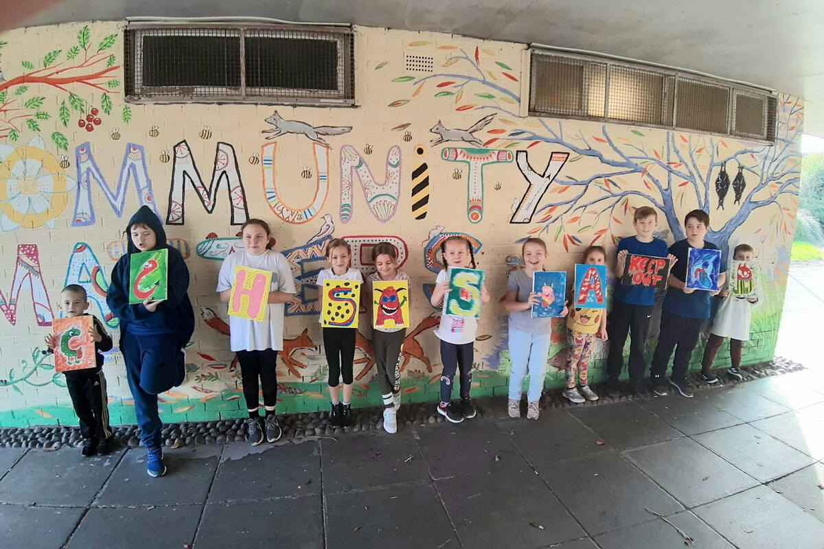 Westminster Families art workshop, inspired by the large Community Matters nature I-spy mural.